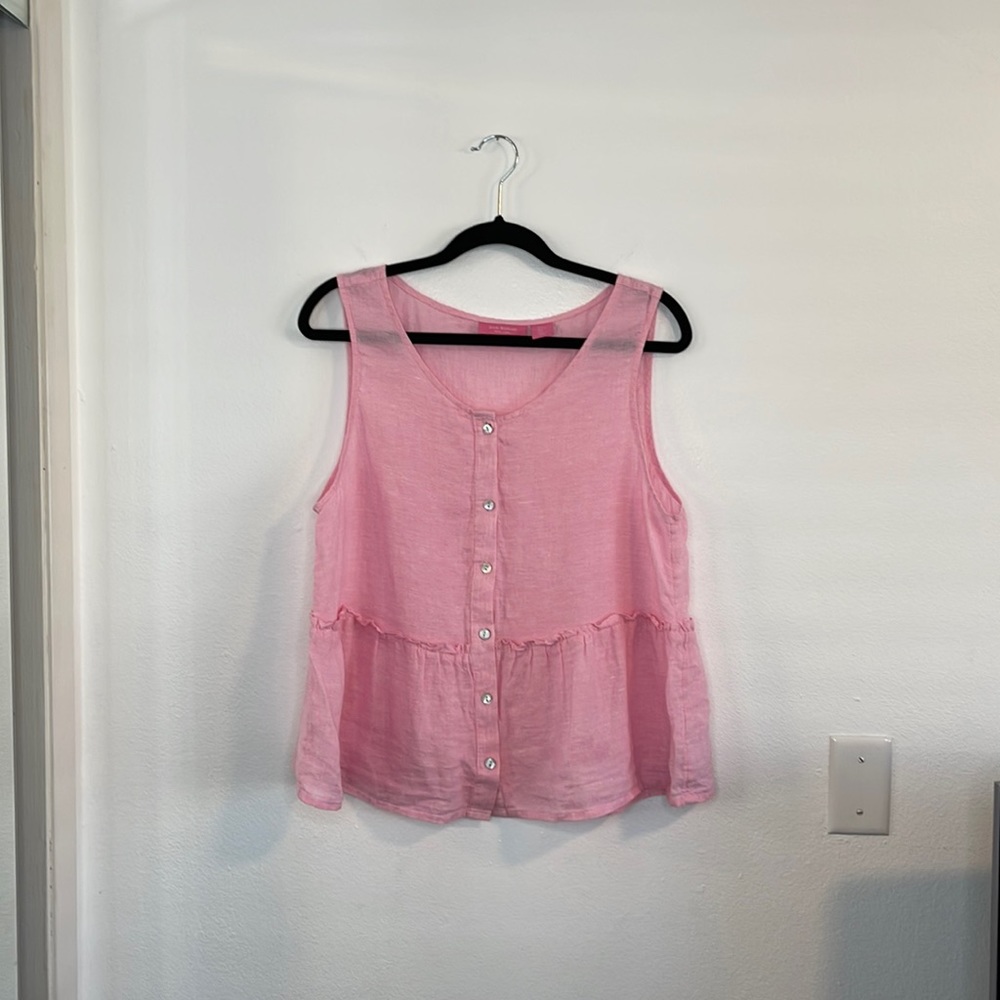Isaac Mizrahi Linen Button-down Flare Top